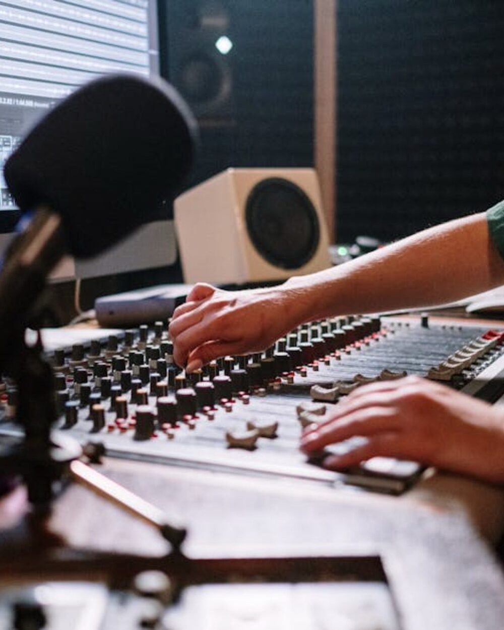 A mixing desk in a recording studio